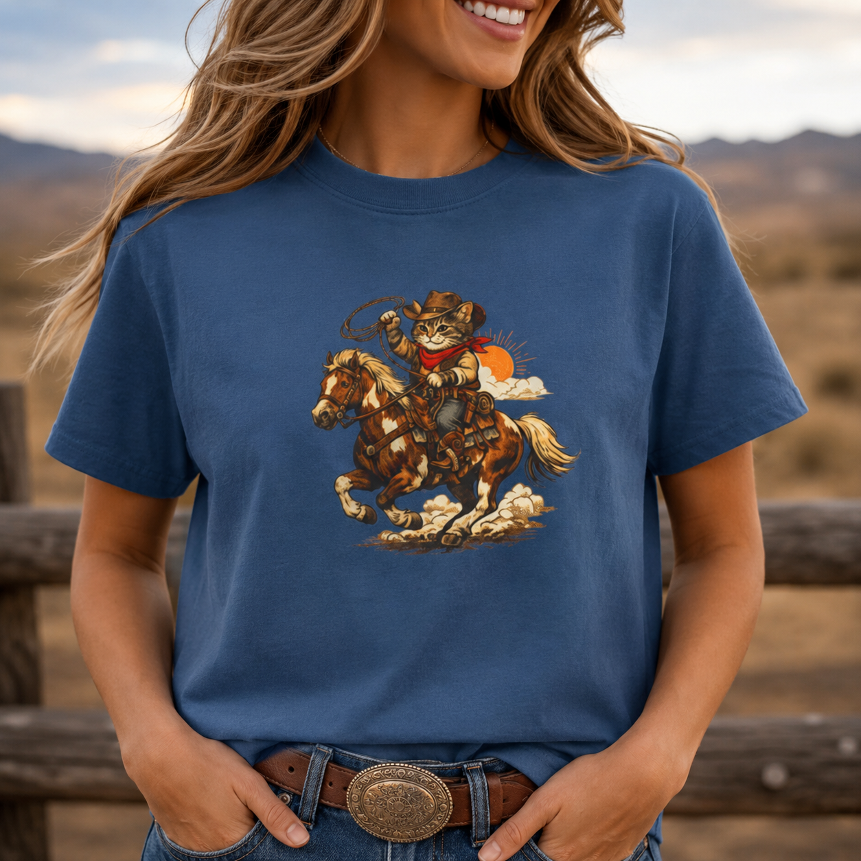 Cowboy Cat Lasso T-Shirt | Vintage Western Cat Graphic Tee