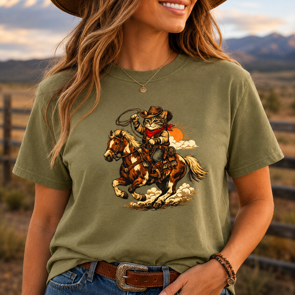 Cowboy Cat Lasso T-Shirt | Vintage Western Cat Graphic Tee