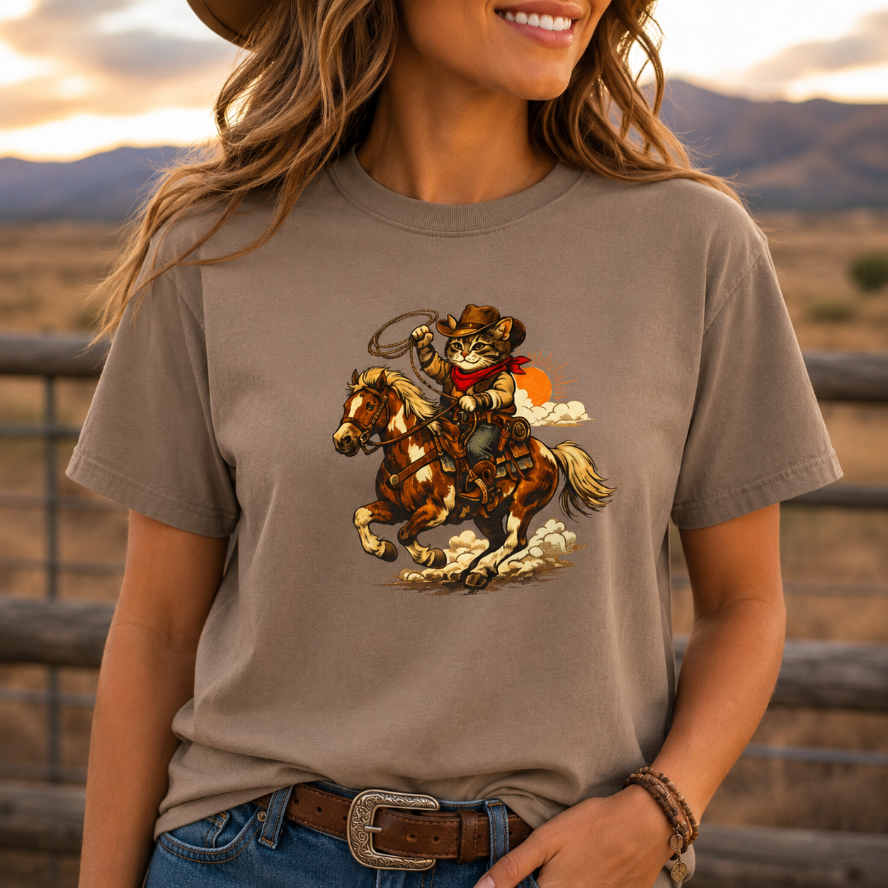 Cowboy Cat Lasso T-Shirt | Vintage Western Cat Graphic Tee
