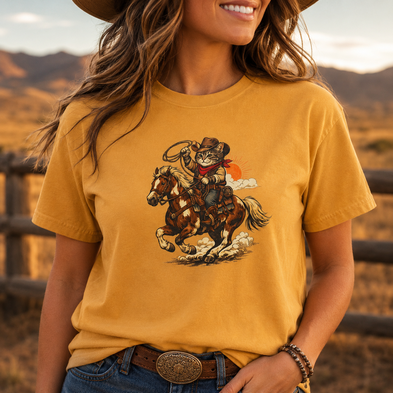 Cowboy Cat Lasso T-Shirt | Vintage Western Cat Graphic Tee