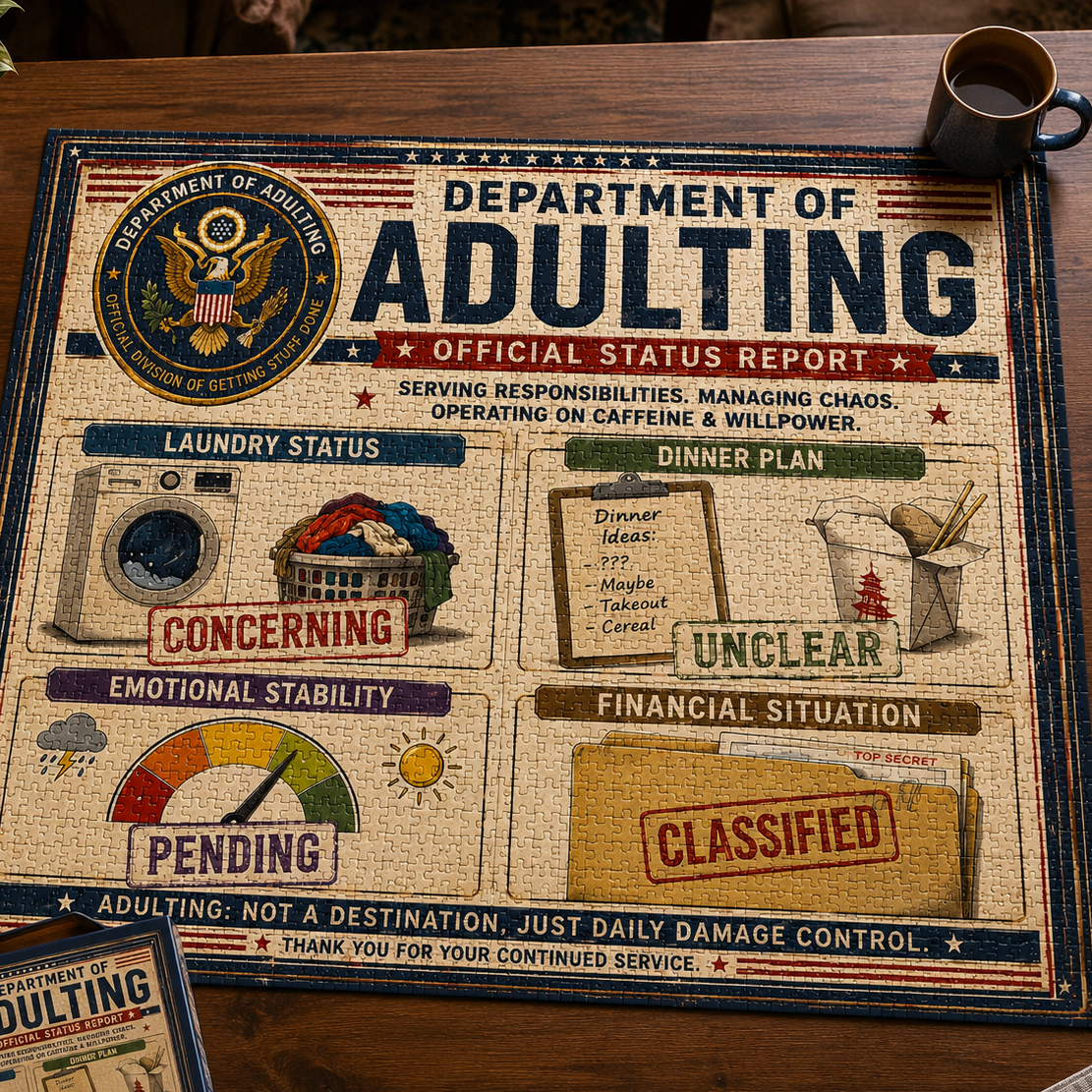 Department of Adulting 2000-Piece Jigsaw Puzzle – Official Status Report for Grown-Ups