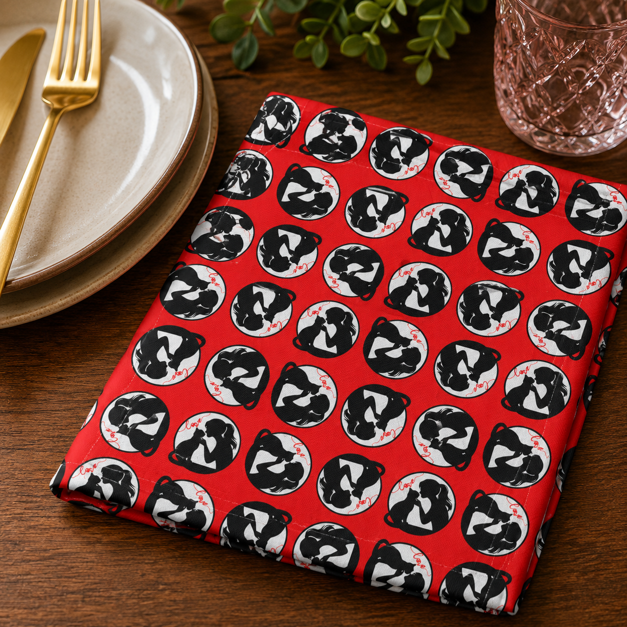 Love & Whiskers Cotton Twill Napkin | Cat Lover Table Linen