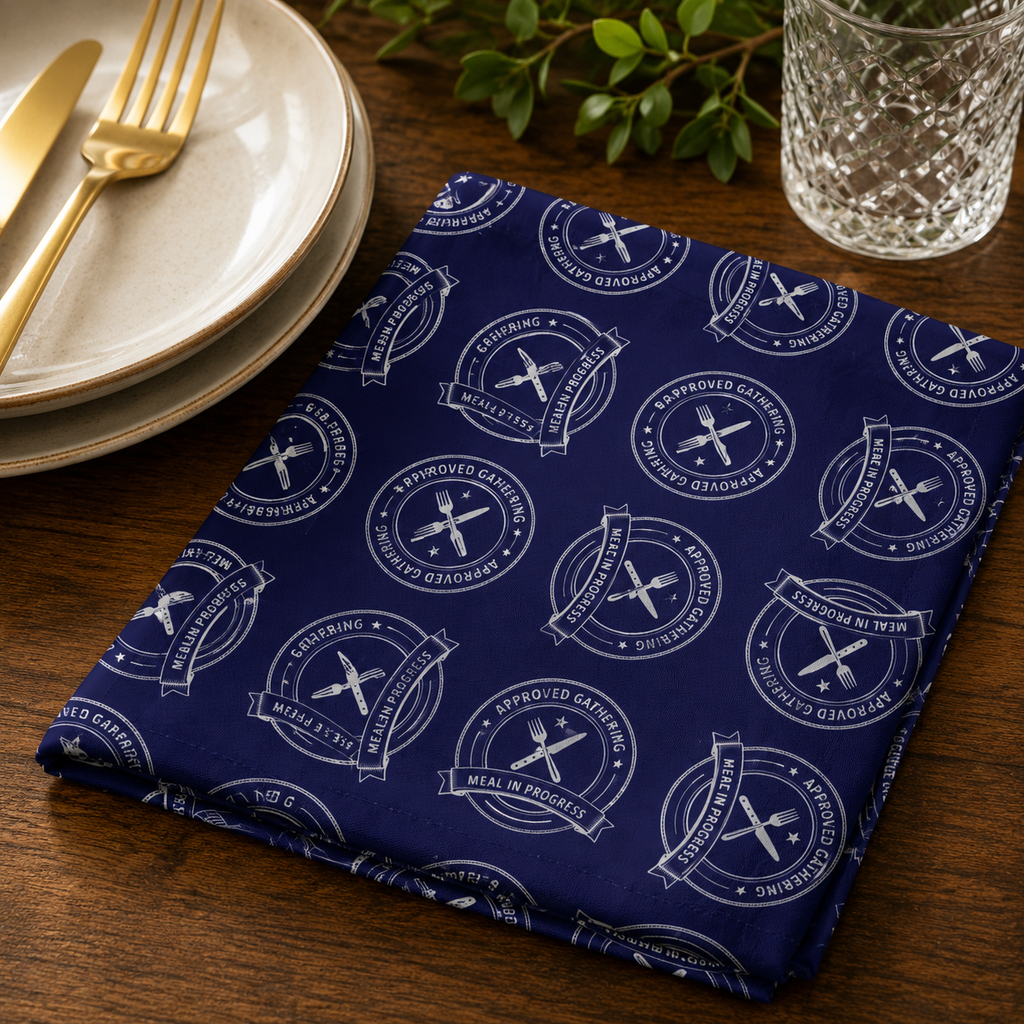 Vintage Bistro Crest Cotton Twill Napkin | Navy Dining Table Accent