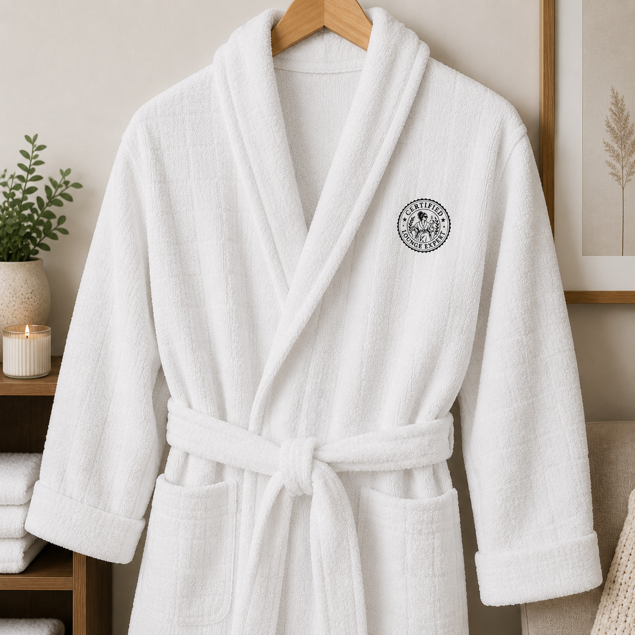 Certified Lounge Expert Terry Cloth Robe | Embroidered Faux Seal Cotton Bathrobe