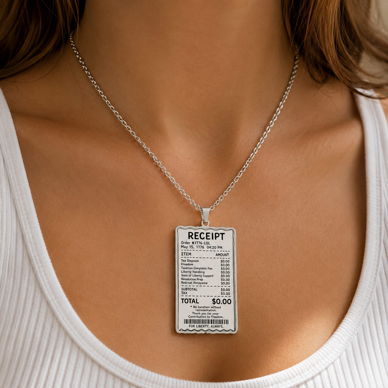 1776 Receipt Necklace | Revolutionary Tea Disposal Pendant