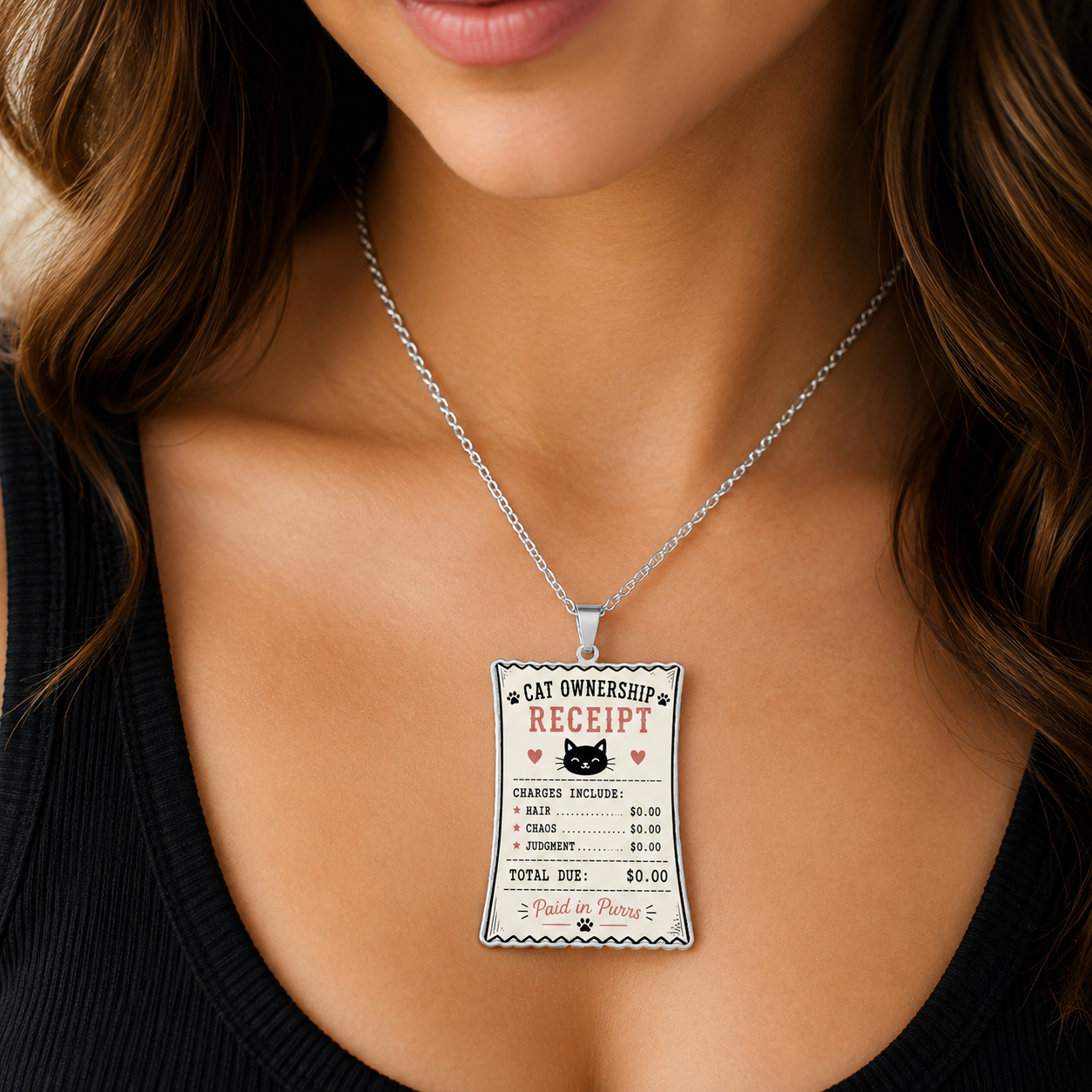 Cat Ownership Receipt Necklace | Paid in Purrs Jewelry