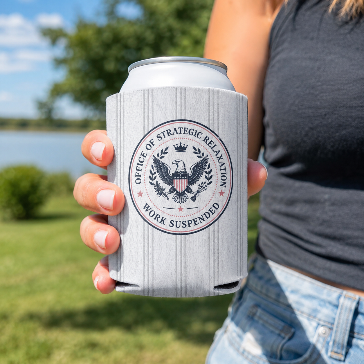 Office of Strategic Relaxation Can Cooler | Work Suspended Funny Koozie