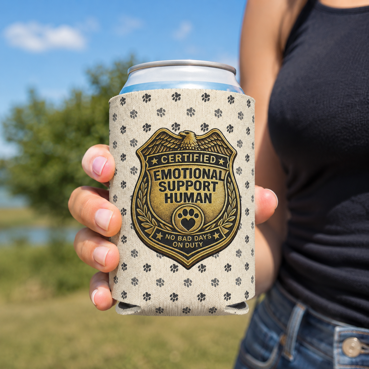 Certified Emotional Support Human Can Cooler | Funny Cat Lover Koozie
