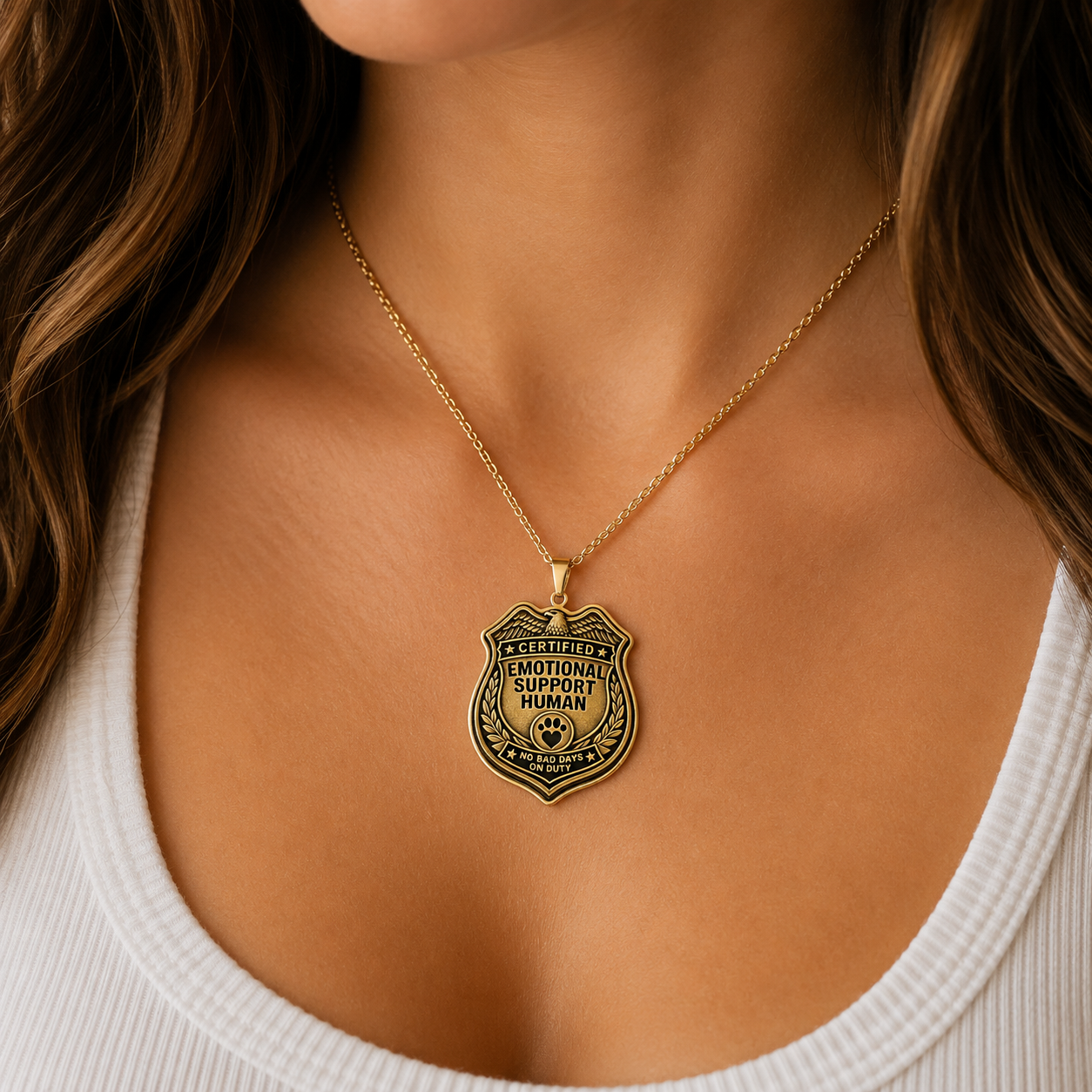 Certified Emotional Support Human Badge Necklace | Faux Official Pendant