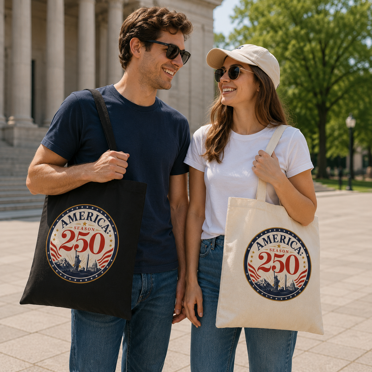 America: Season 250 Patriotic Canvas Tote Bag | USA Anniversary Carryall