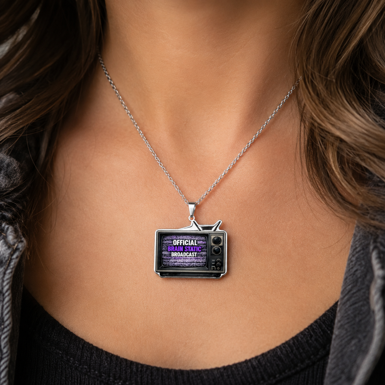 Official Brain Static Broadcast Retro TV Necklace | Epilepsy Awareness Pendant
