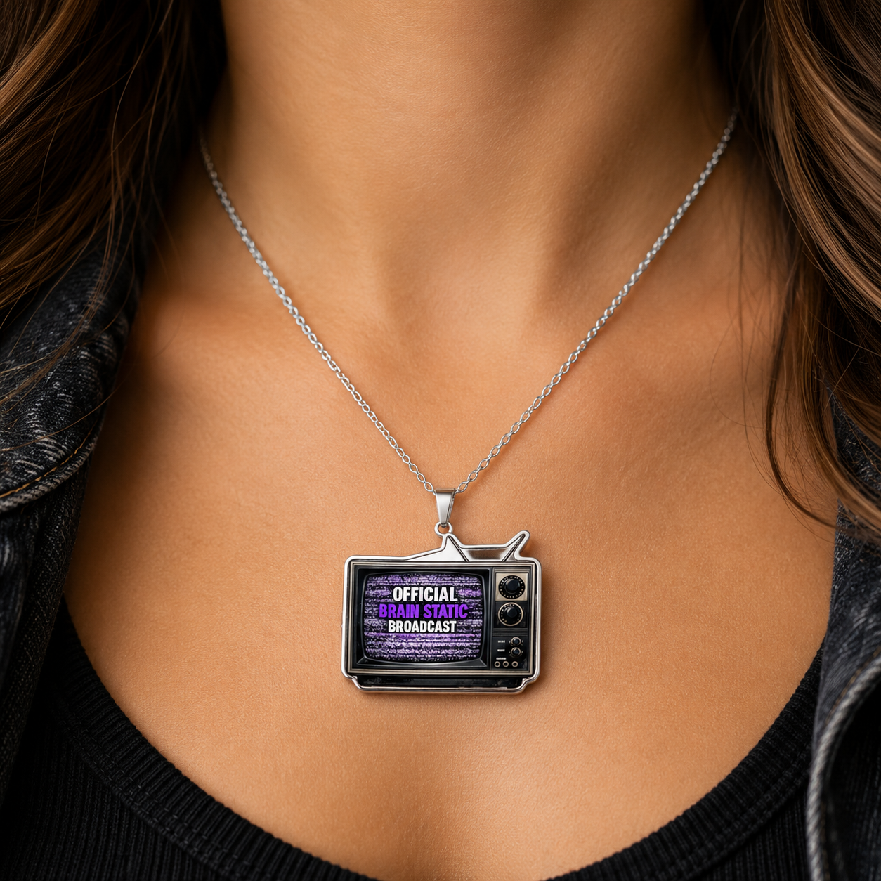 Official Brain Static Broadcast Retro TV Necklace | Epilepsy Awareness Pendant