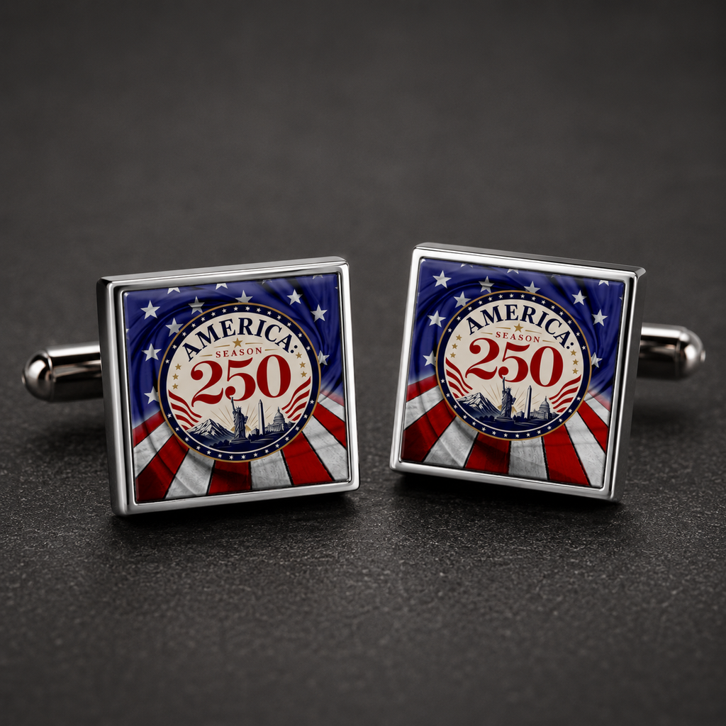 America 250 Square Cuff Links | Patriotic Stainless Steel Formal Accessories for Men