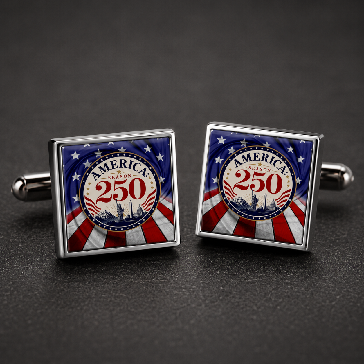 America 250 Square Cuff Links | Patriotic Stainless Steel Formal Accessories for Men