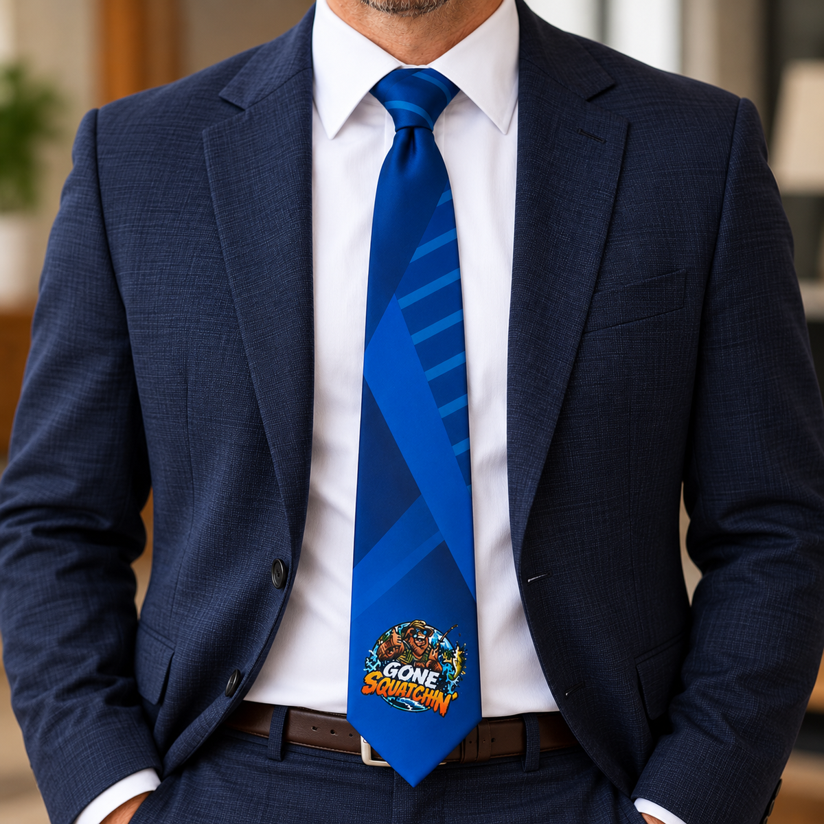 Gone Squatchin’ Bigfoot Fishing Necktie – Sasquatch Fisherman Tie, Funny Cryptid Gift