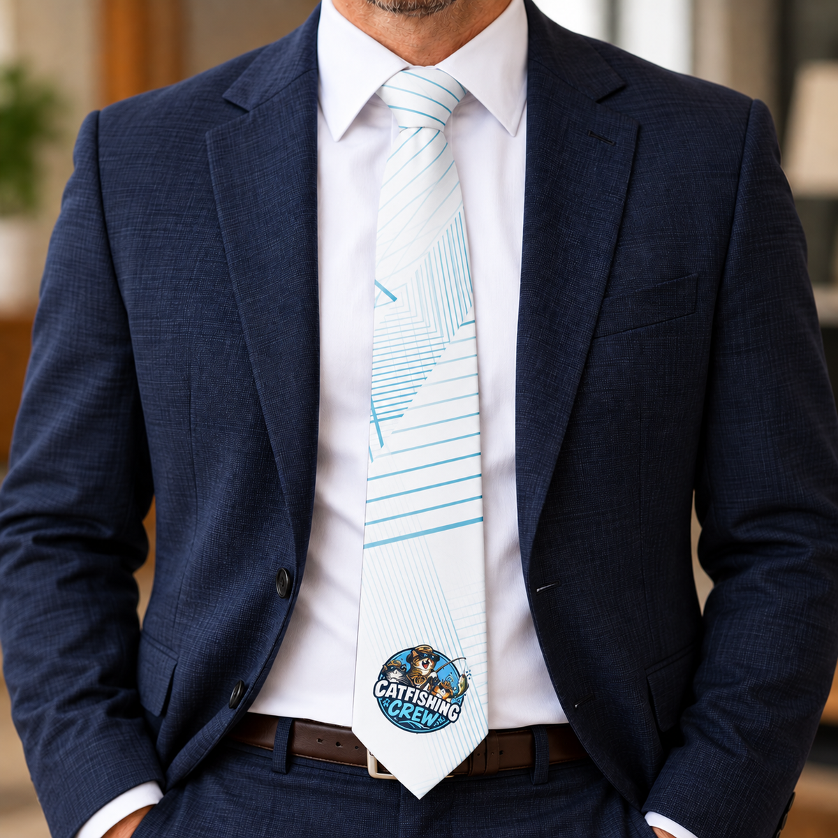 Catfishing Crew Necktie – Funny Cat Fishing Tie, Fisherman Gift, Cat Lover Fishing Necktie