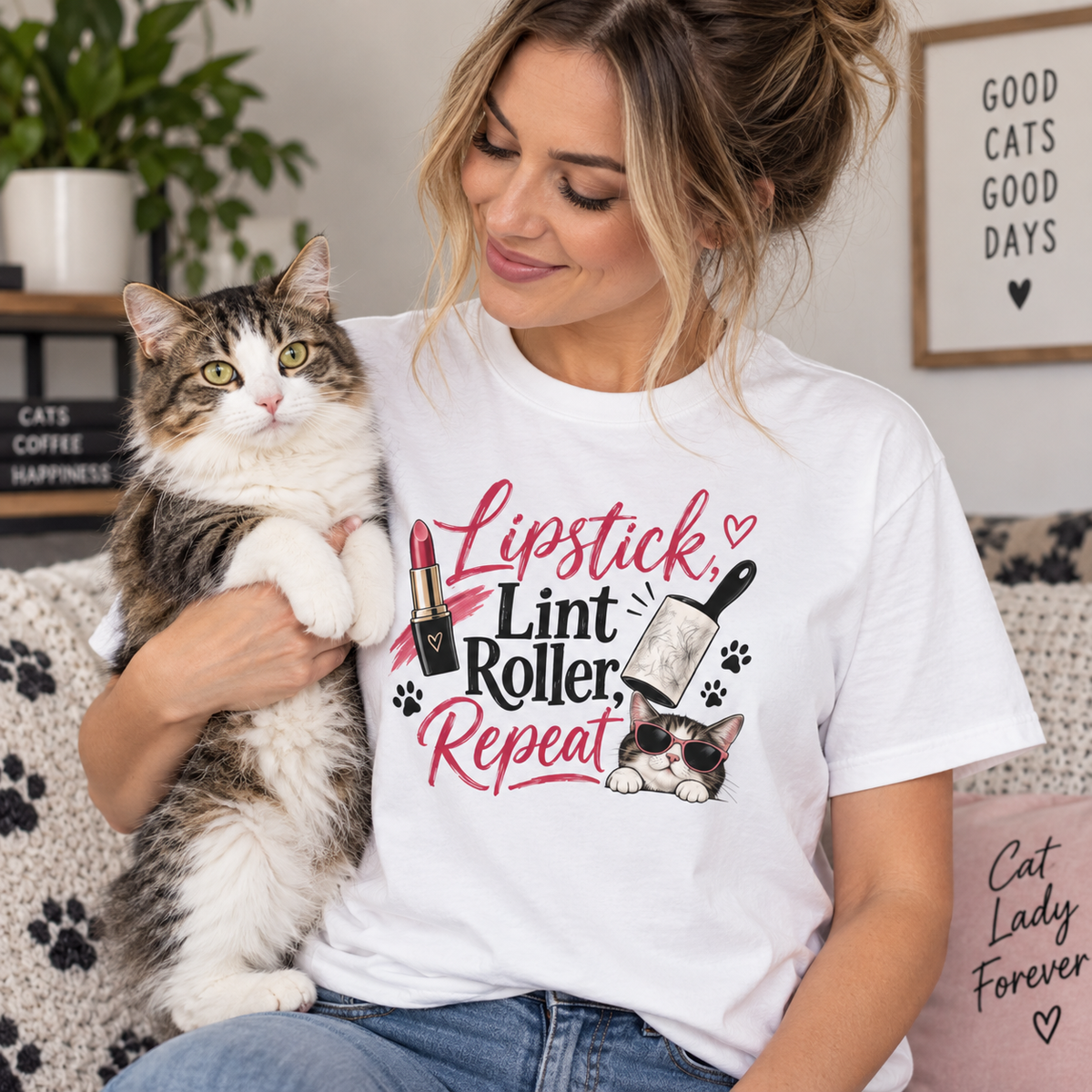Lipstick, Lint Roller, Repeat Cat Lady Garment-Dyed T-Shirt