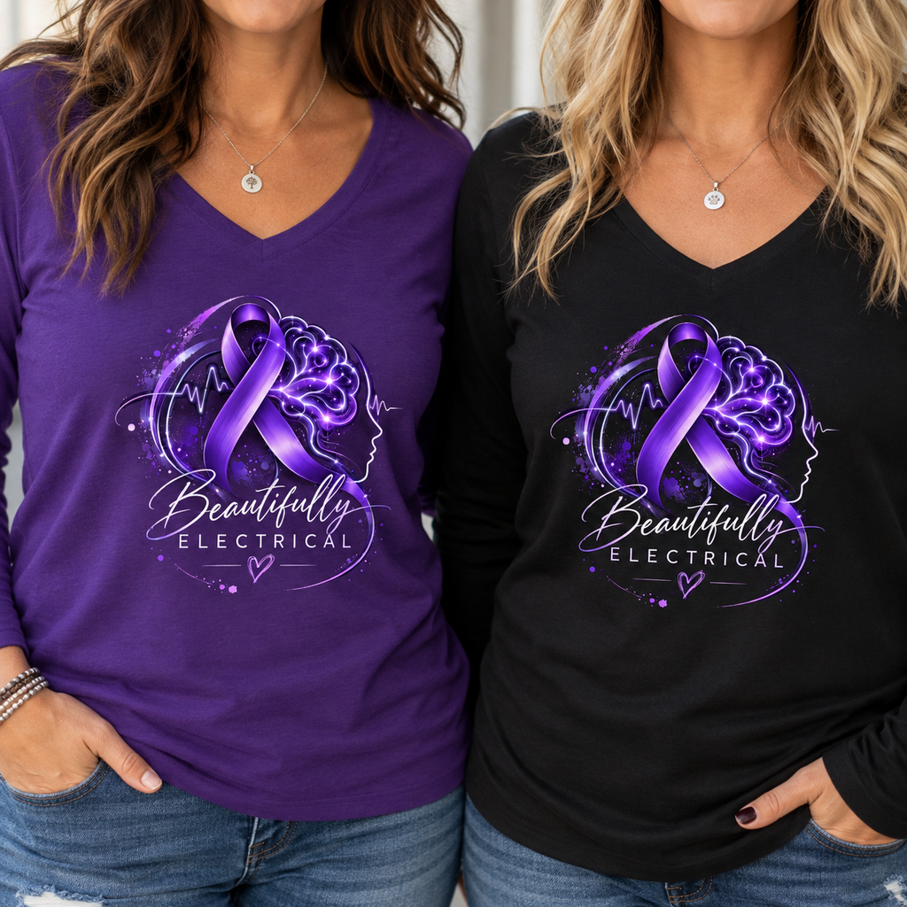 Beautifully Electrical Epilepsy Awareness Women’s Long Sleeve V-Neck Tee