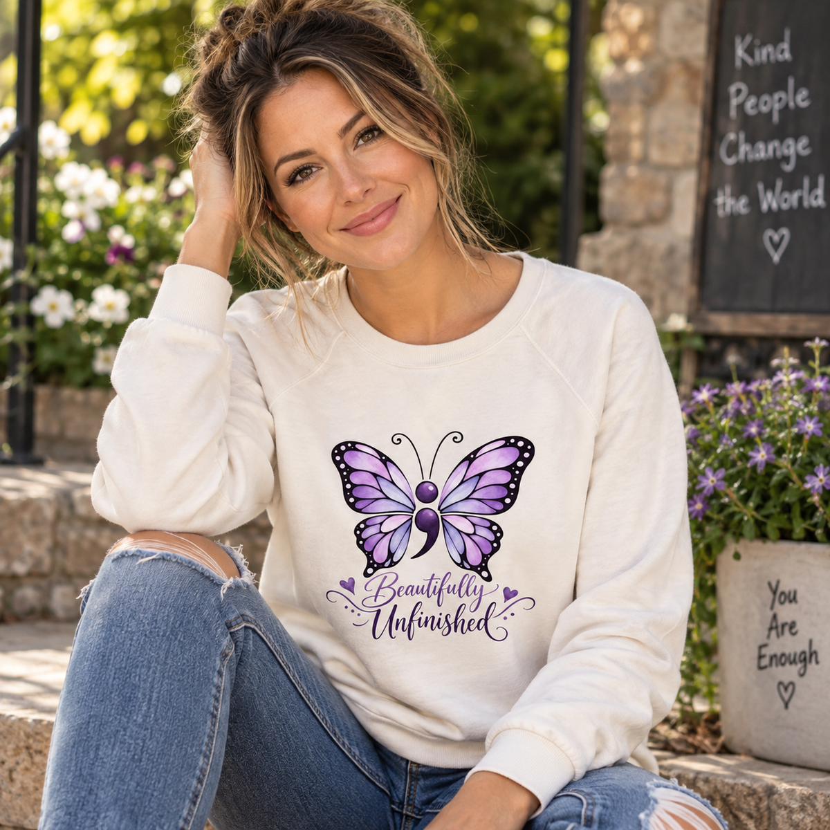 Beautifully Unfinished Suicide Awareness Women’s Lightweight Crewneck Sweatshirt