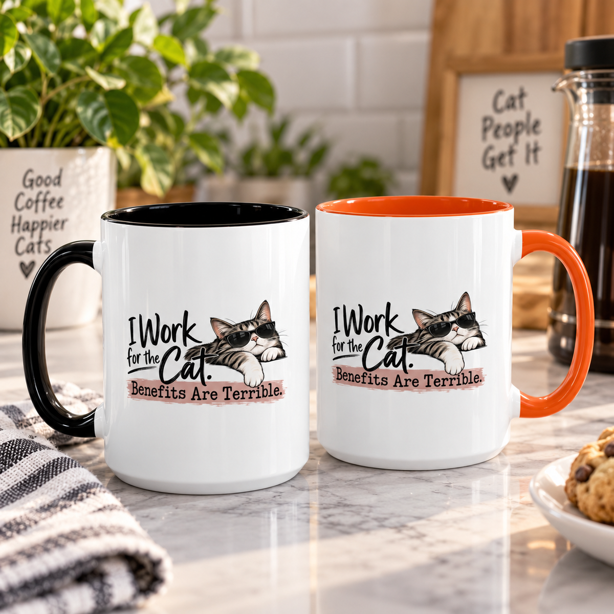I Work for the Cat Coffee Mug | Funny Cat Lover Ceramic Mug (11oz/15oz)