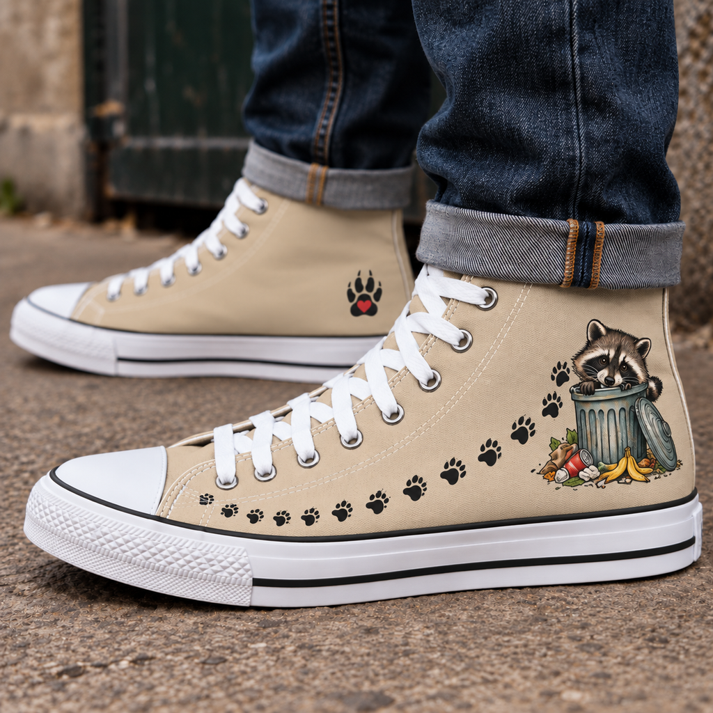 Jimothy Raccoon Paw Print Men's High-Top Canvas Sneakers
