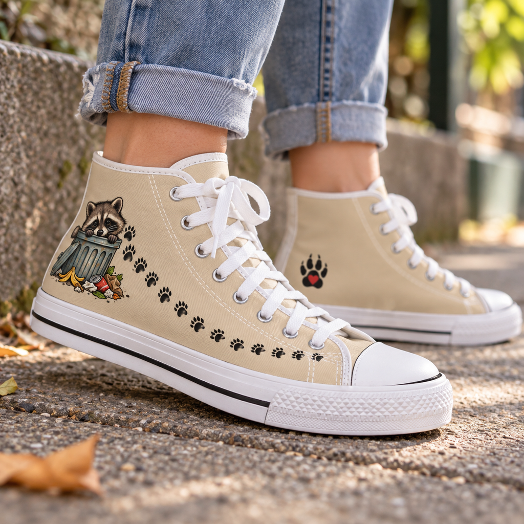 Jimothy Raccoon Paw Print Women's High-Top Canvas Sneakers | Trash Panda Shoes