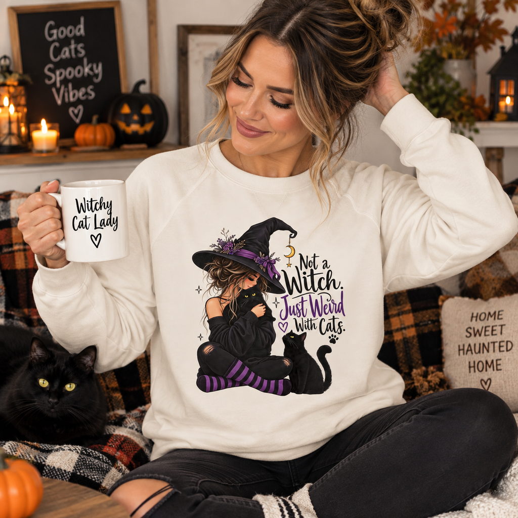 Not a Witch, Just Weird With Cats Women’s Halloween Sweatshirt