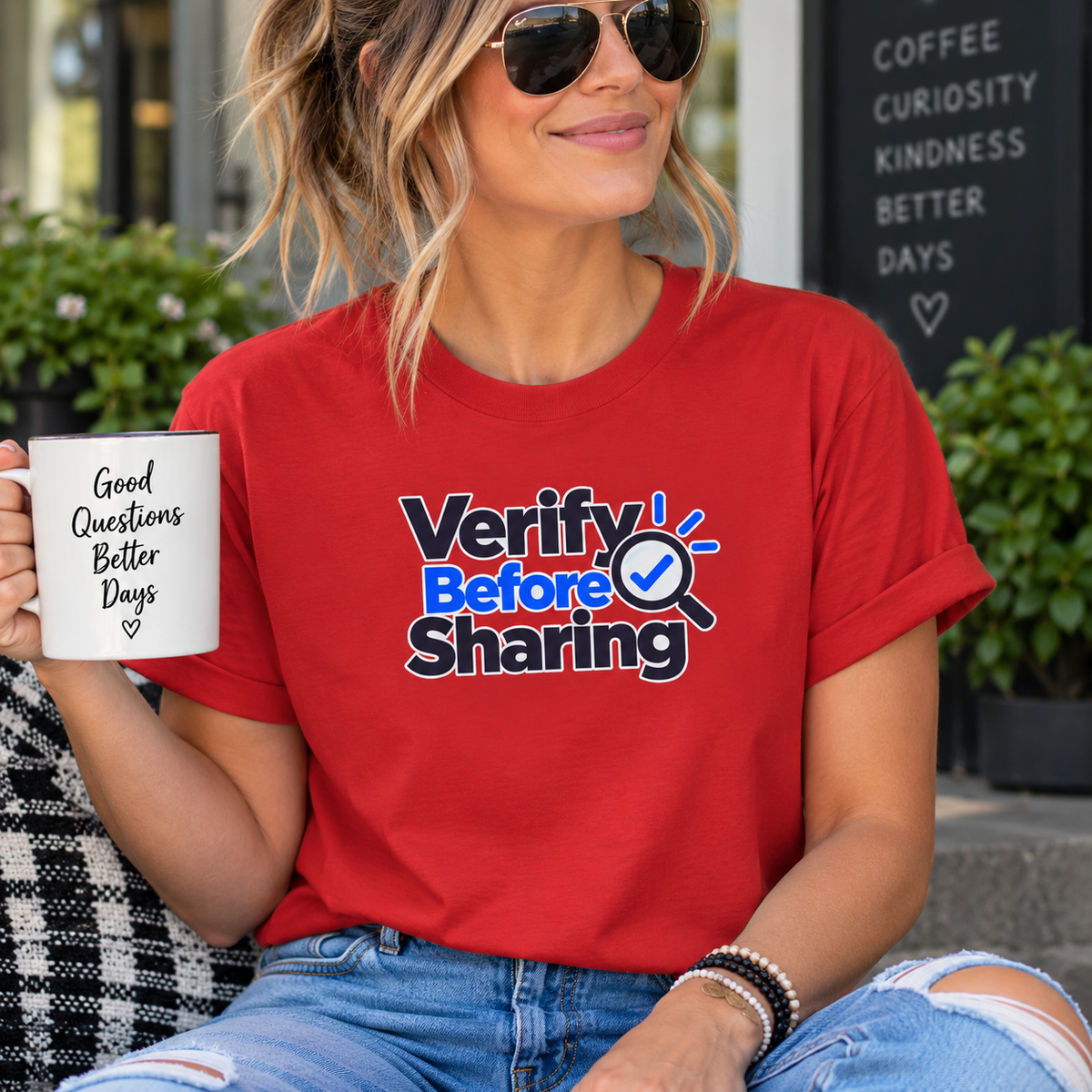 Verify Before Sharing T-Shirt | Critical Thinking & Media Literacy Graphic Tee
