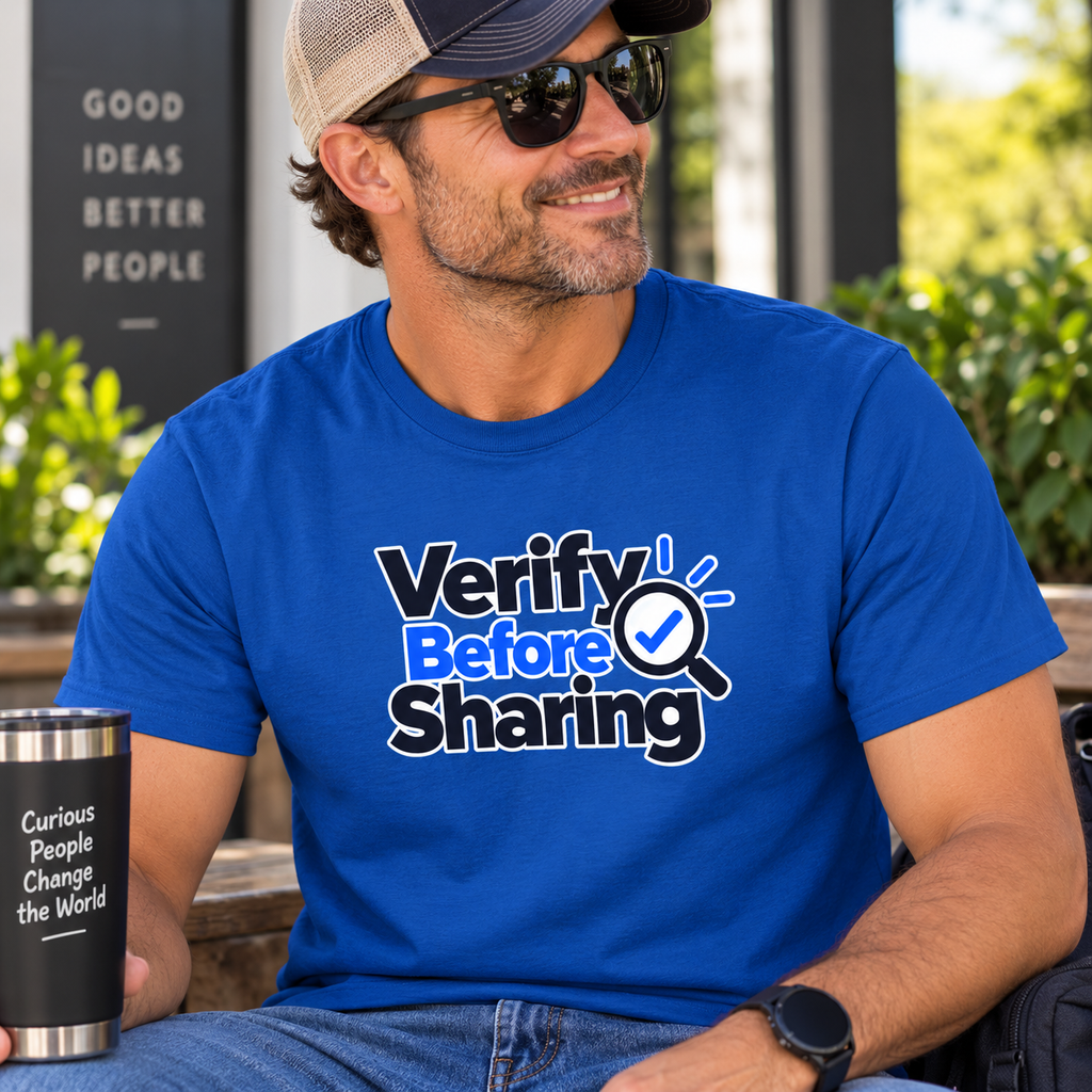 Verify Before Sharing T-Shirt | Critical Thinking & Media Literacy Graphic Tee