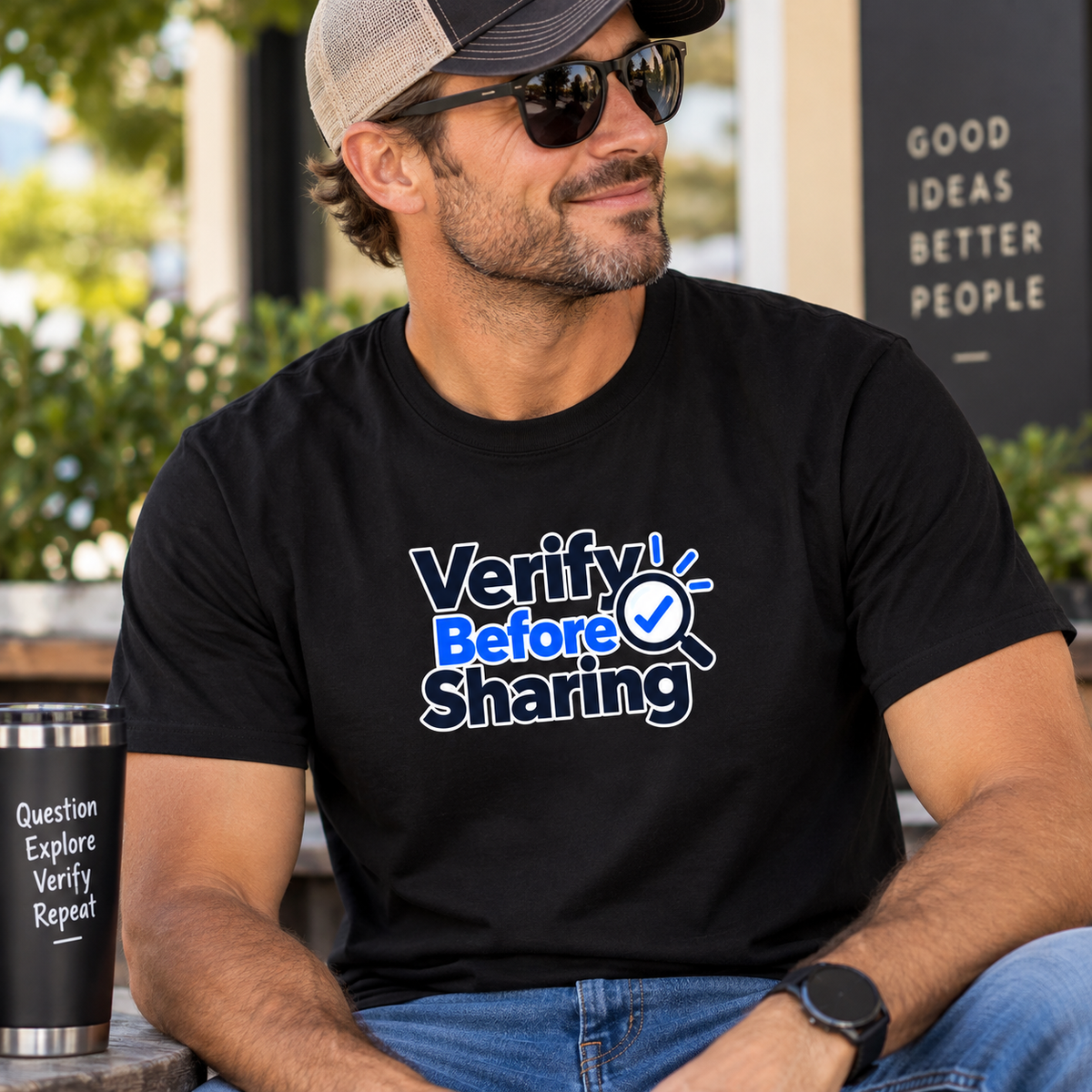 Verify Before Sharing T-Shirt | Critical Thinking & Media Literacy Graphic Tee