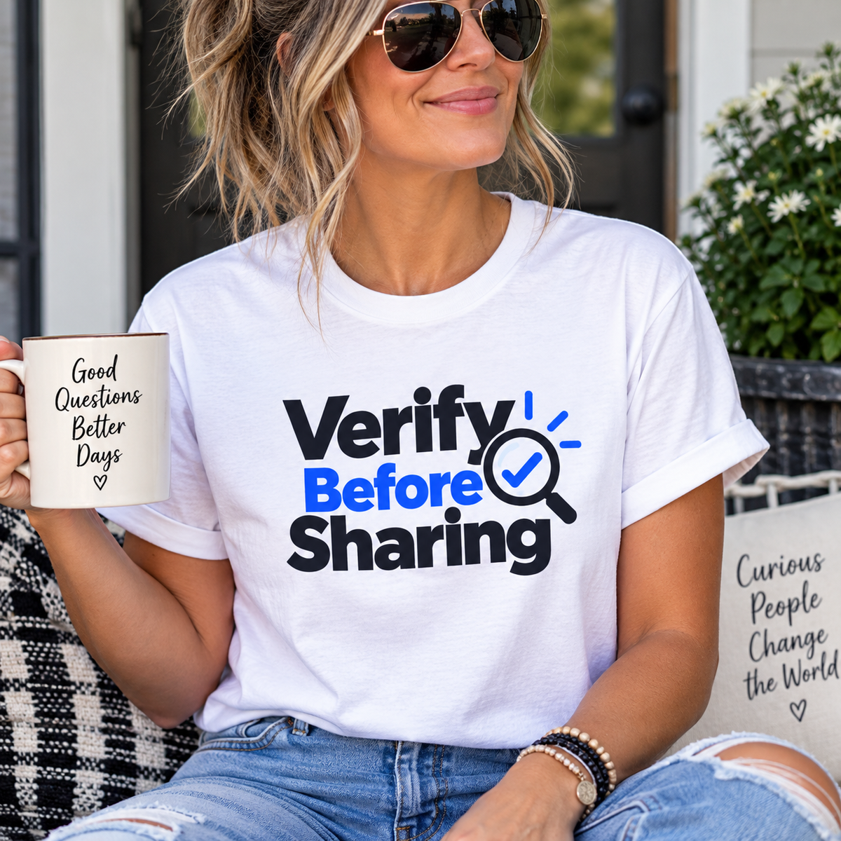 Verify Before Sharing T-Shirt | Critical Thinking & Media Literacy Graphic Tee