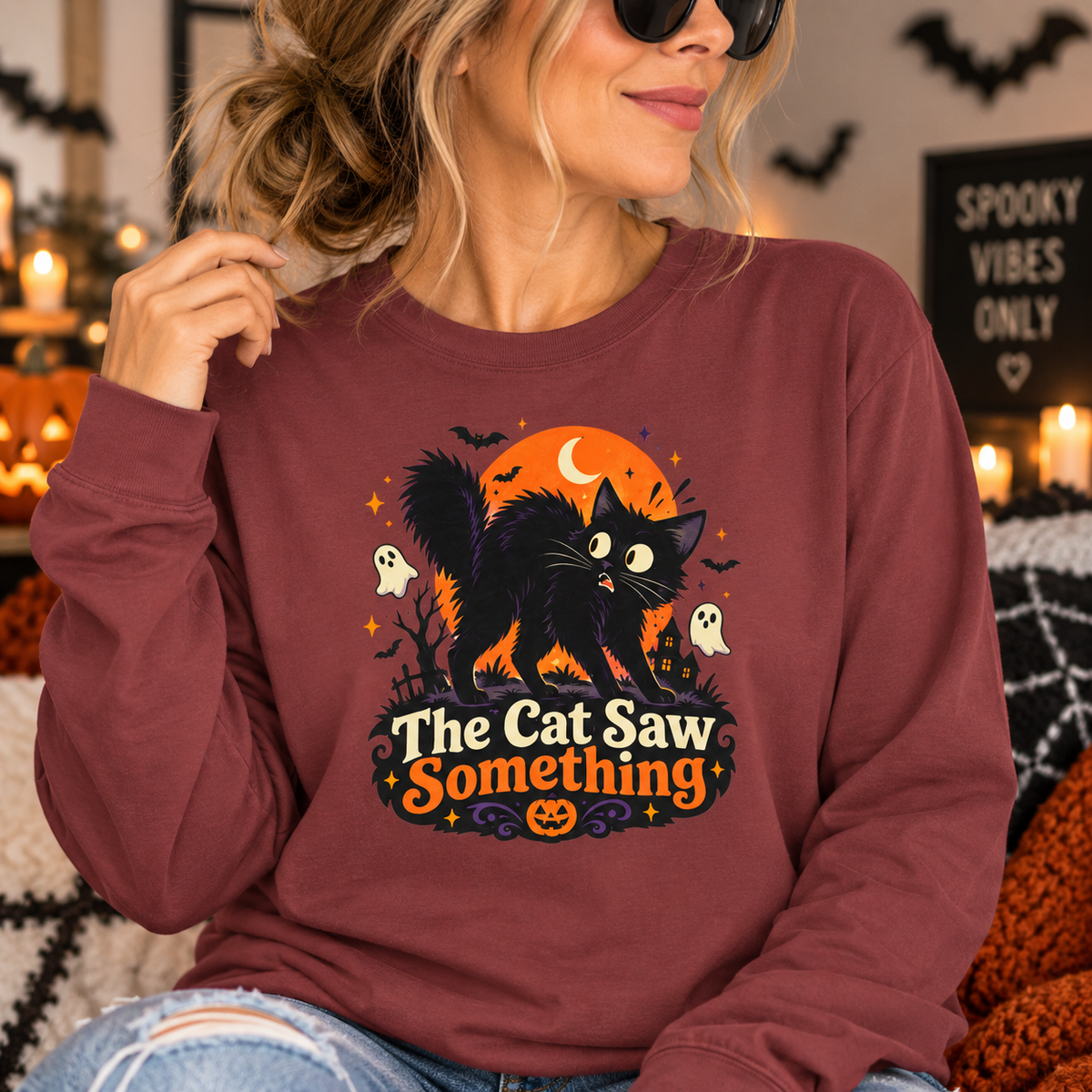 The Cat Saw Something Halloween Long Sleeve Shirt