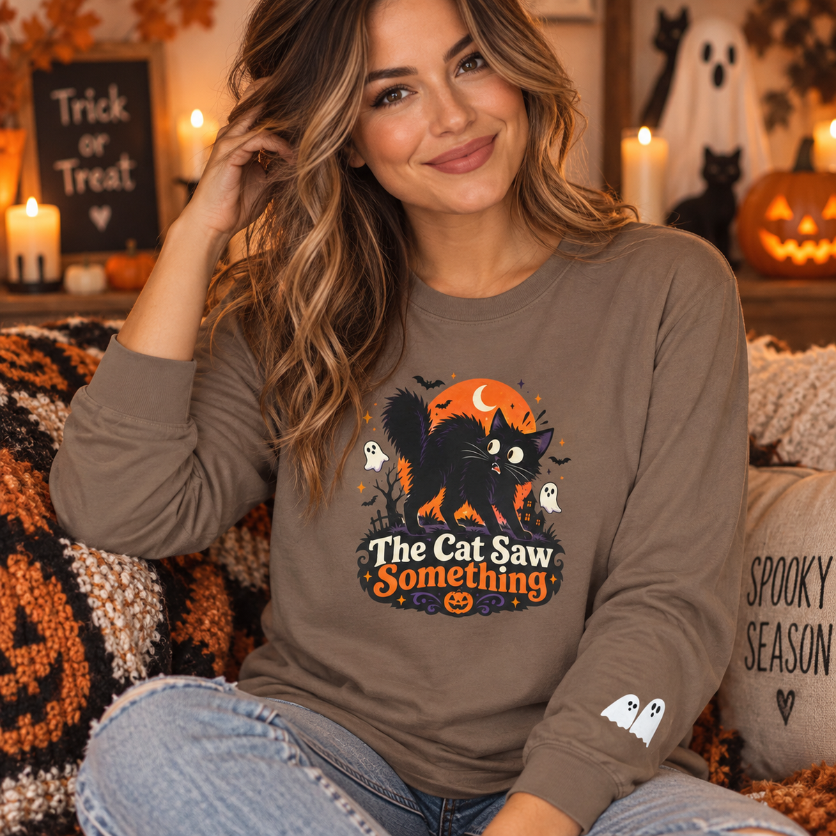 The Cat Saw Something Halloween Long Sleeve Shirt