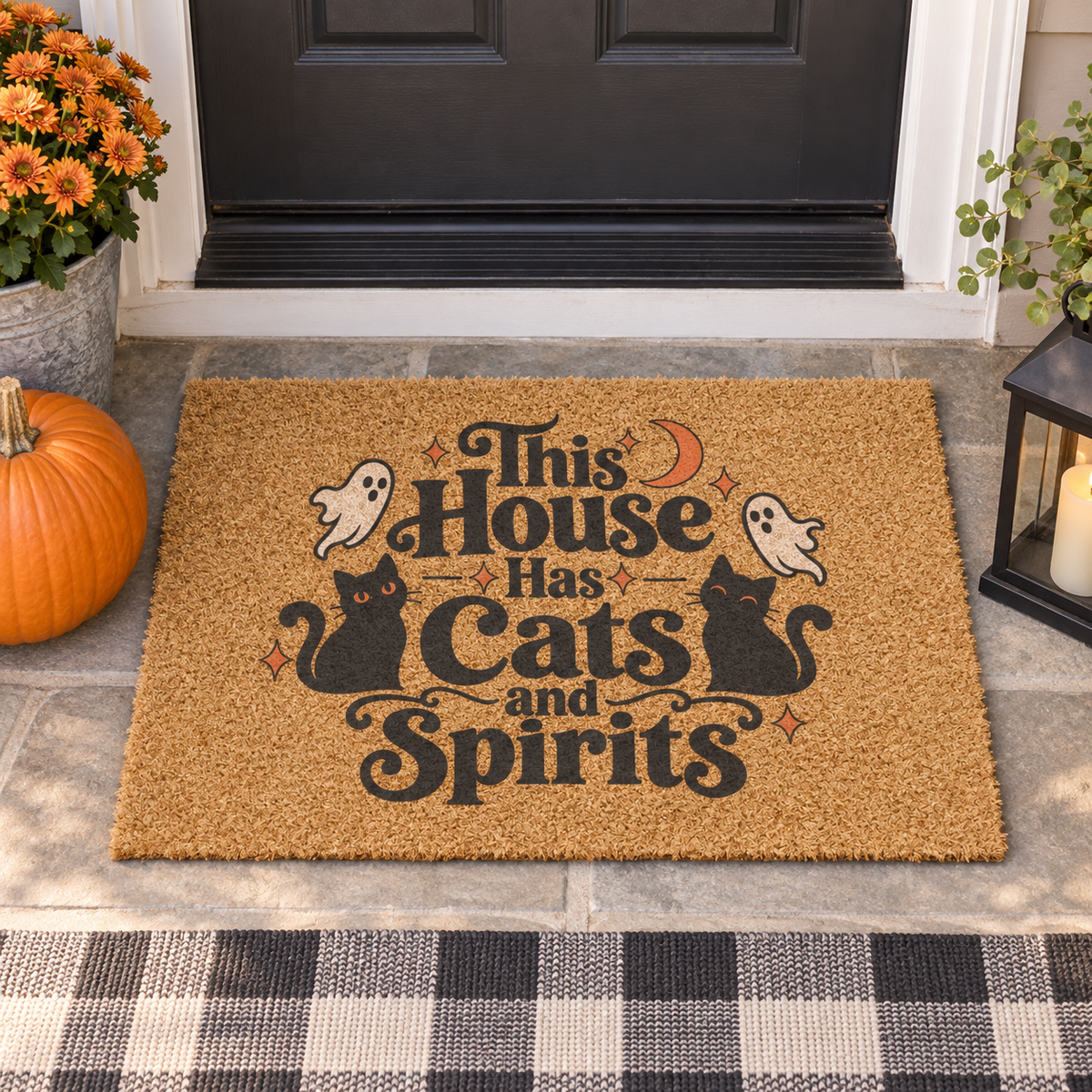 This House Has Cats and Spirits Halloween Coir Doormat