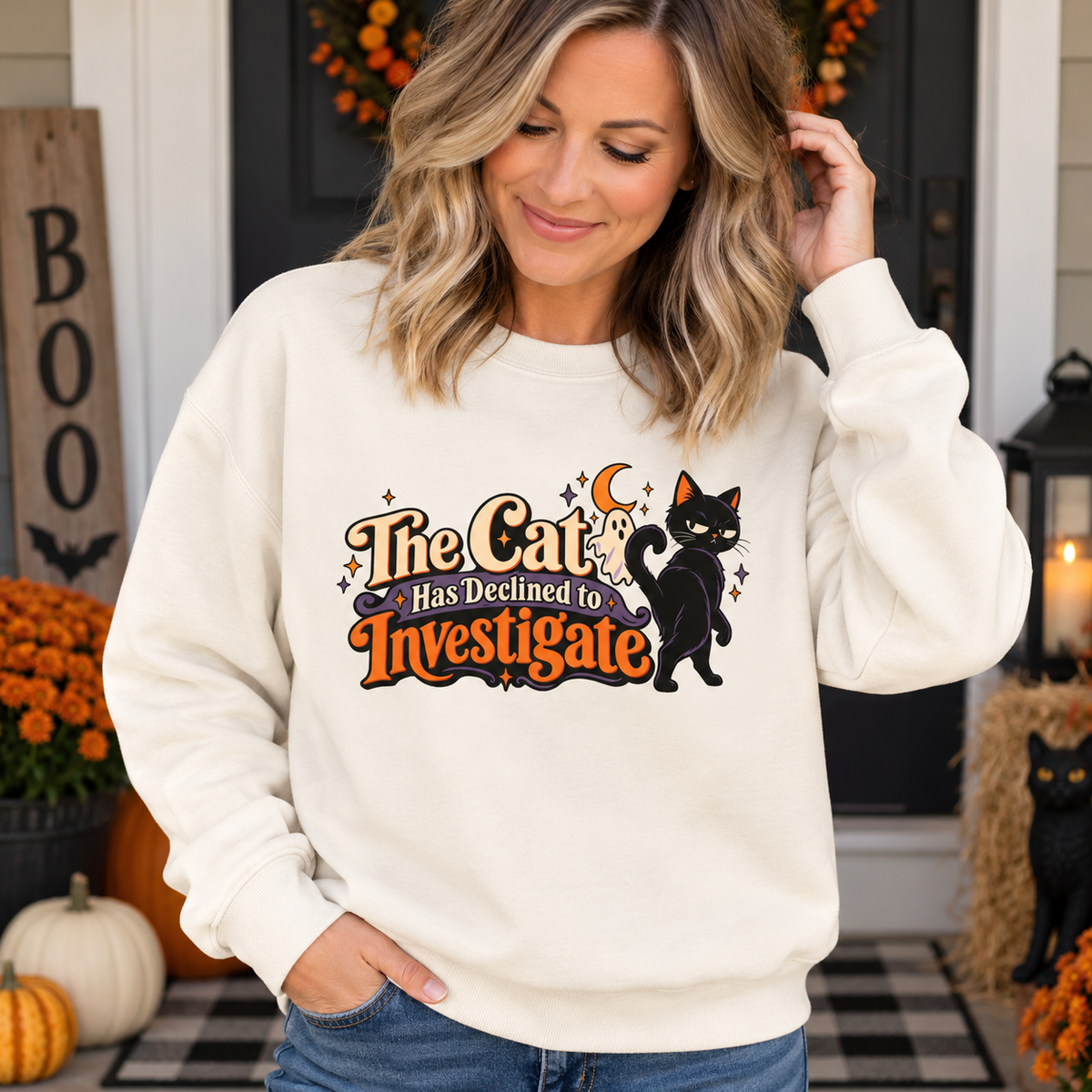 The Cat Has Declined to Investigate Women's Halloween Lightweight Crewneck