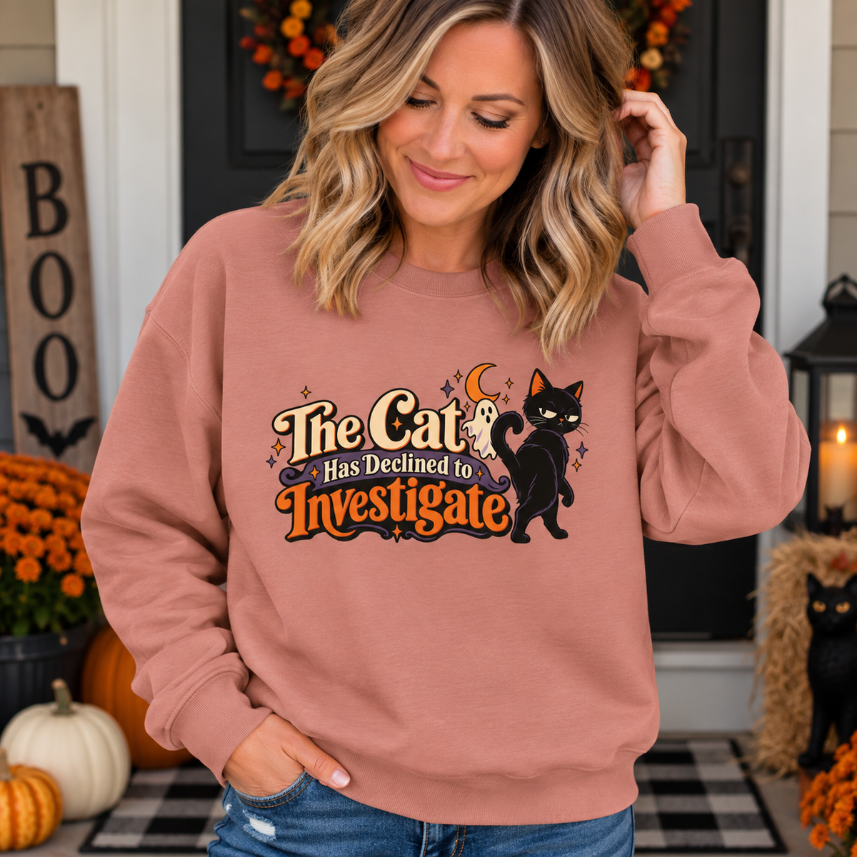 The Cat Has Declined to Investigate Women's Halloween Lightweight Crewneck