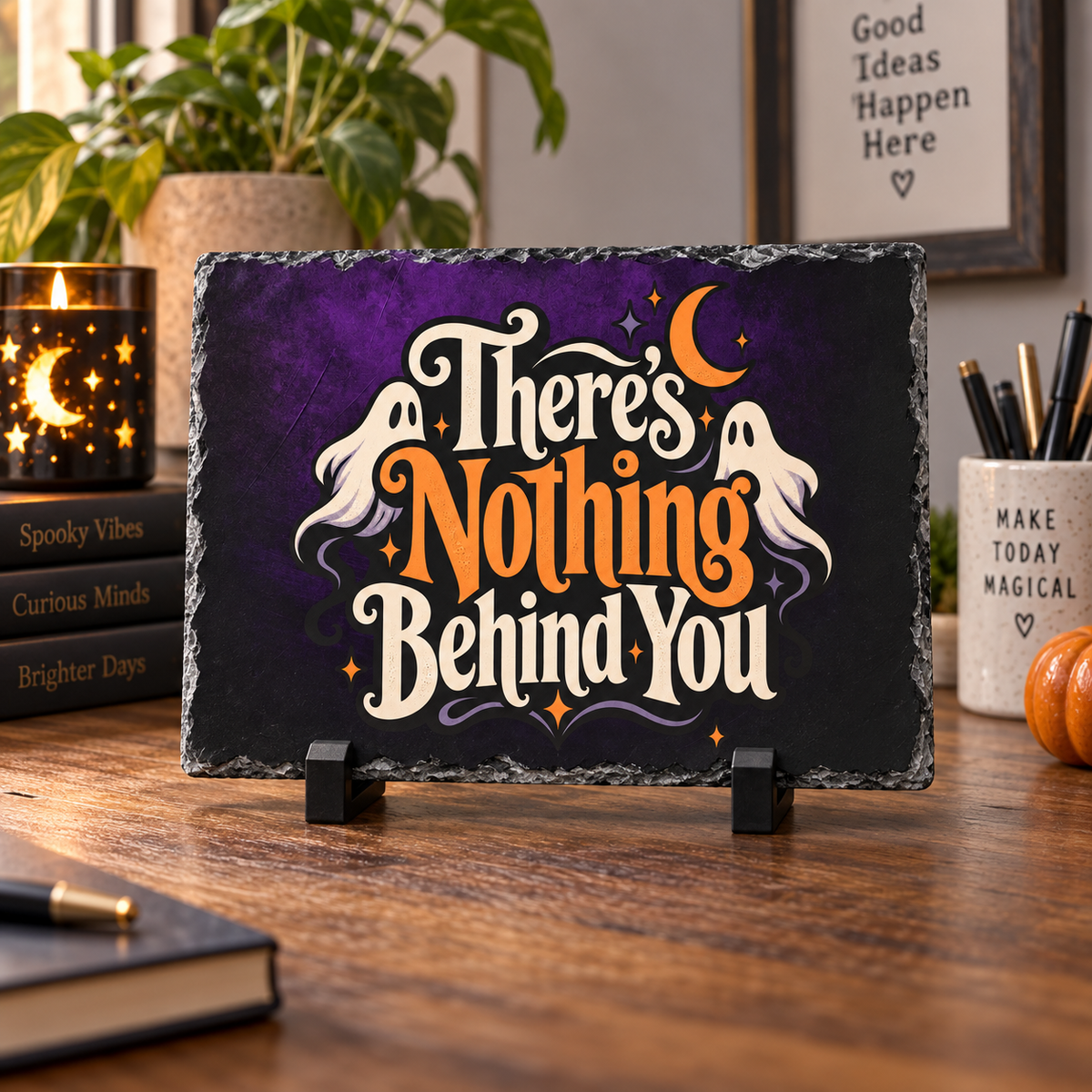 There’s Nothing Behind You Halloween Slate Desk Plaque | Spooky Desk Decor