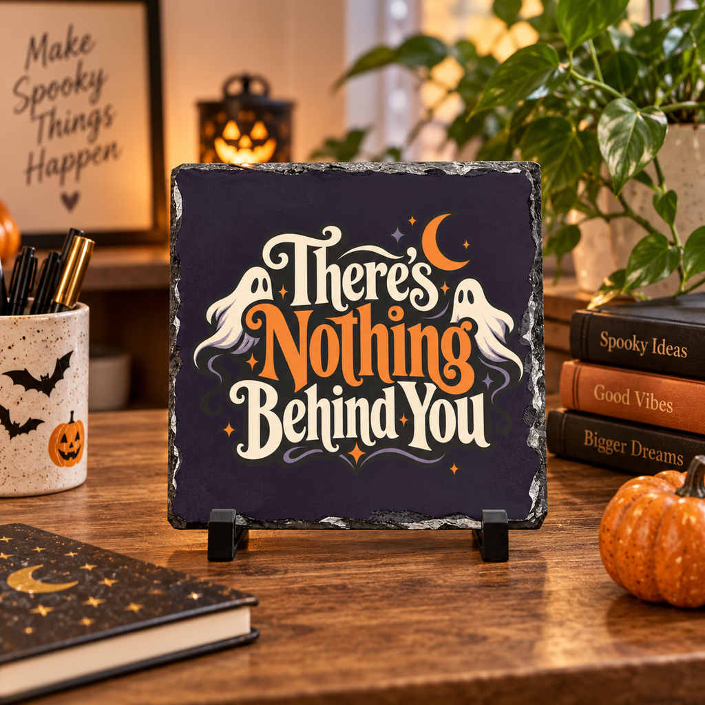 There’s Nothing Behind You Halloween Slate Desk Plaque | Spooky Desk Decor
