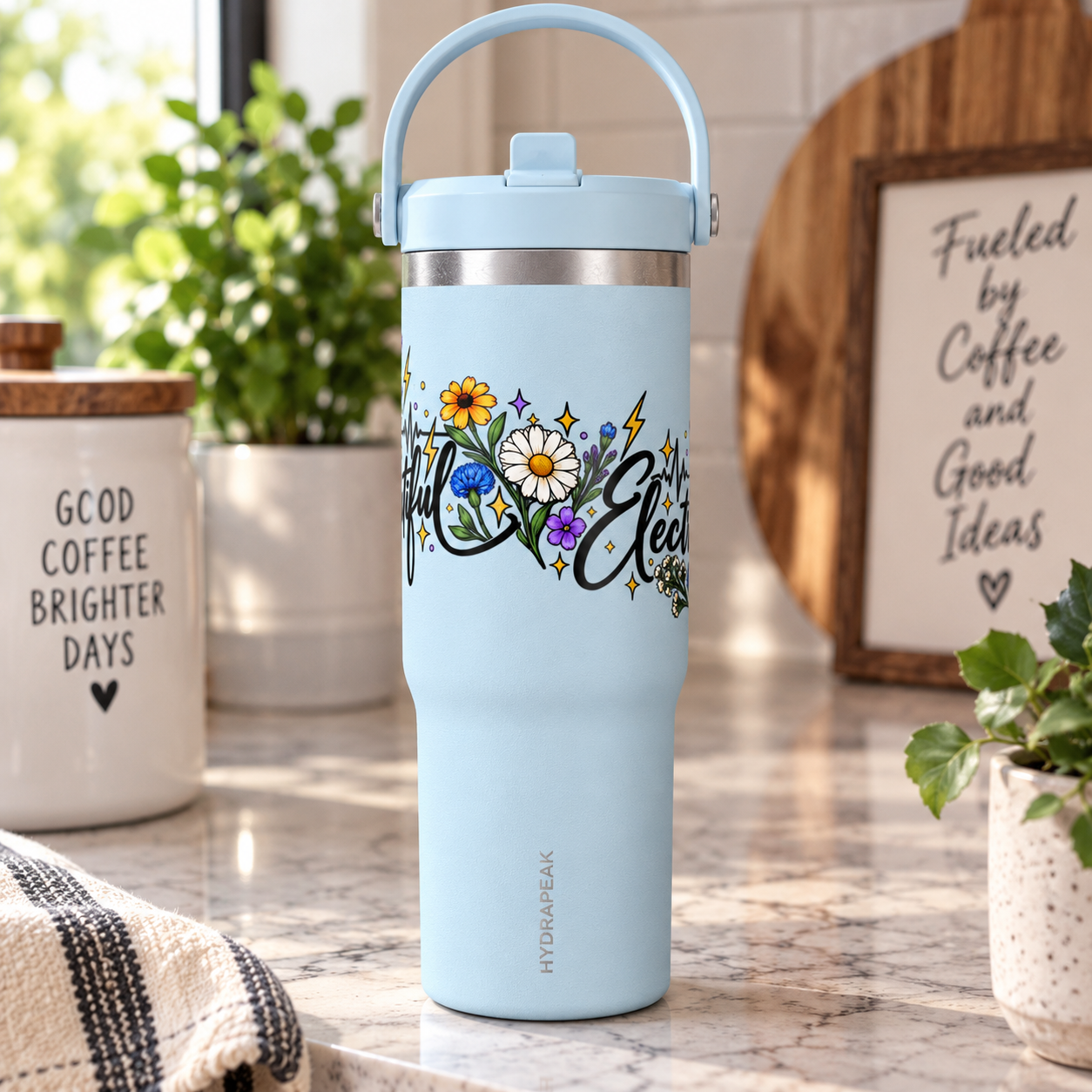 Beautifully Electric 32 oz Tumbler | Epilepsy Awareness Floral Travel Cup