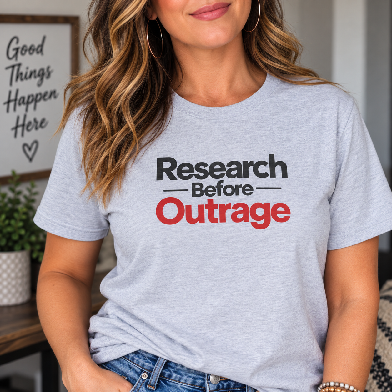 Research Before Outrage Tri-Blend T-Shirt | Social Media & Critical Thinking Tee