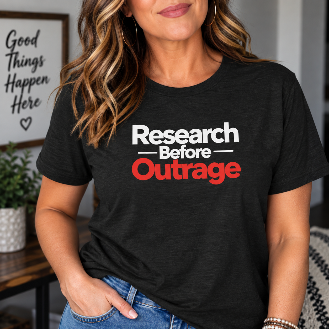 Research Before Outrage Tri-Blend T-Shirt | Social Media & Critical Thinking Tee