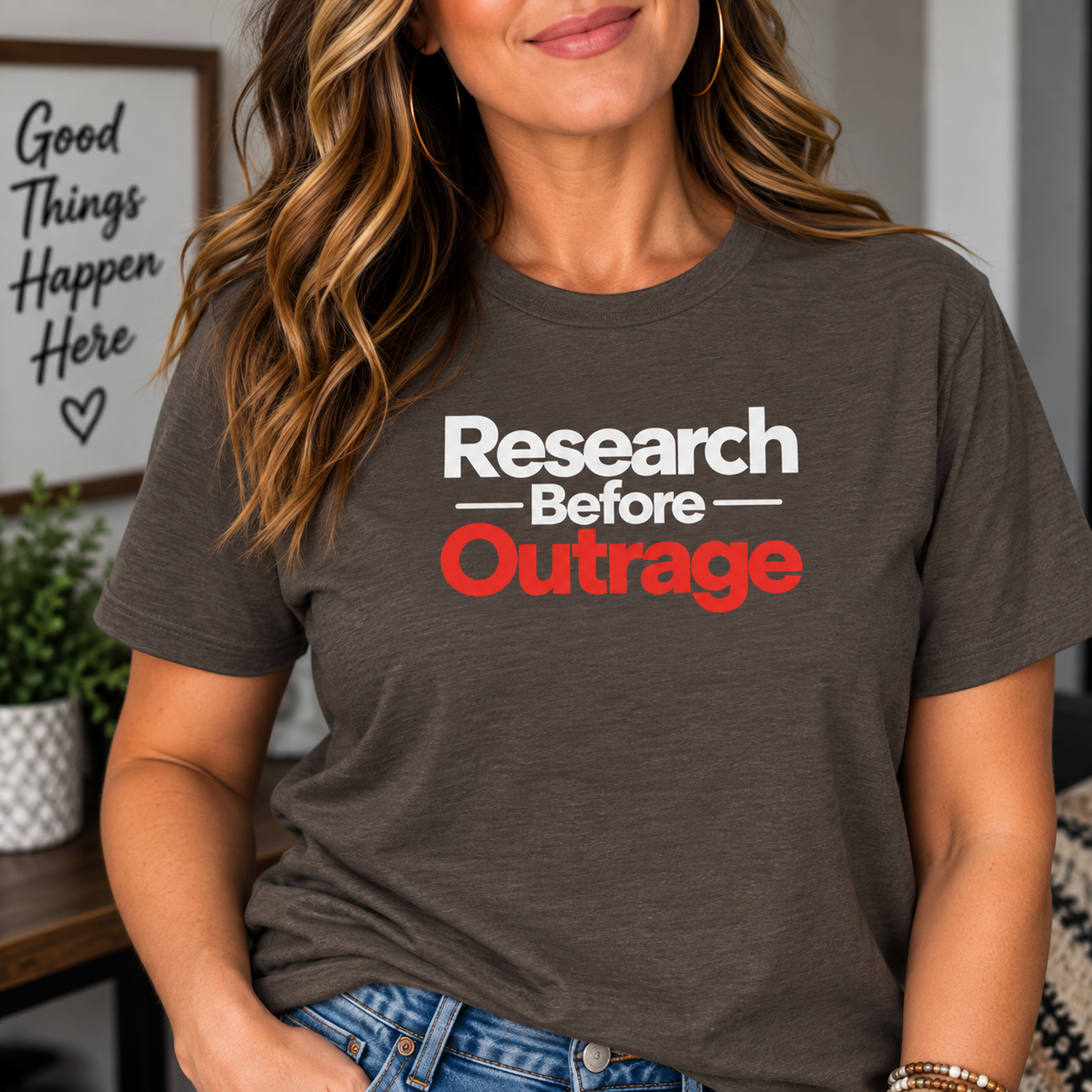 Research Before Outrage Tri-Blend T-Shirt | Social Media & Critical Thinking Tee