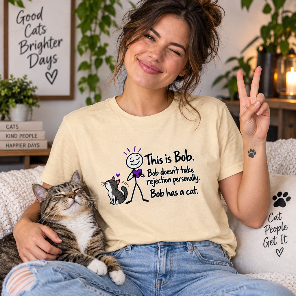 This Is Bob. Bob Has a Cat. Funny Cat Lover T-Shirt | Cat Humor Tee