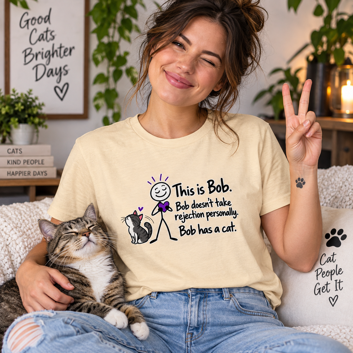 This Is Bob. Bob Has a Cat. Funny Cat Lover T-Shirt | Cat Humor Tee