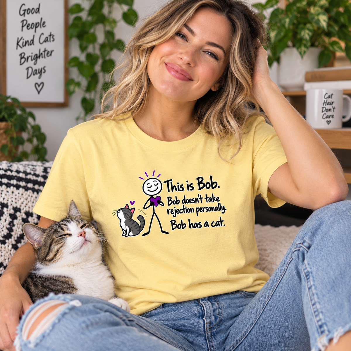 This Is Bob. Bob Has a Cat. Funny Cat Lover T-Shirt | Cat Humor Tee