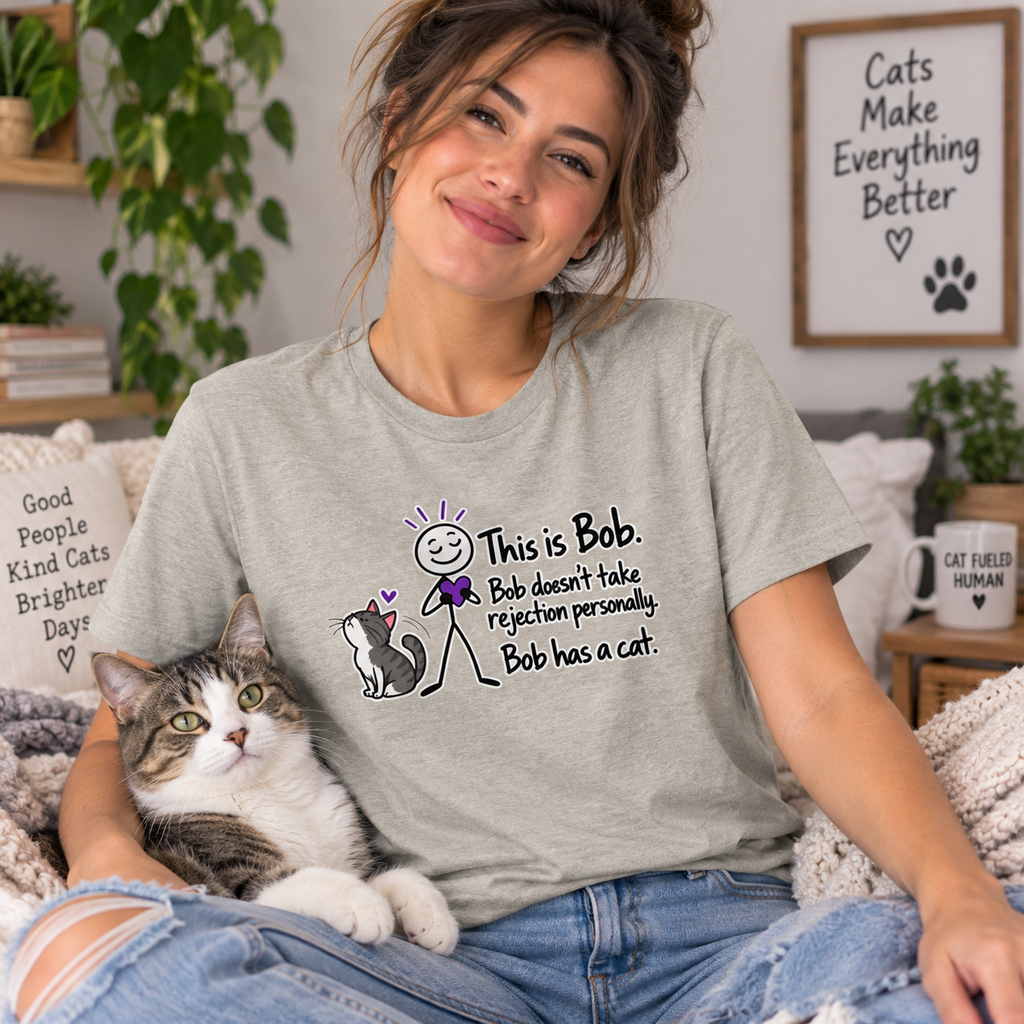 This Is Bob. Bob Has a Cat. Funny Cat Lover T-Shirt | Cat Humor Tee