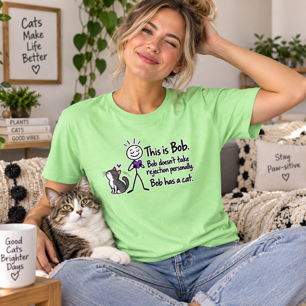 This Is Bob. Bob Has a Cat. Funny Cat Lover T-Shirt | Cat Humor Tee