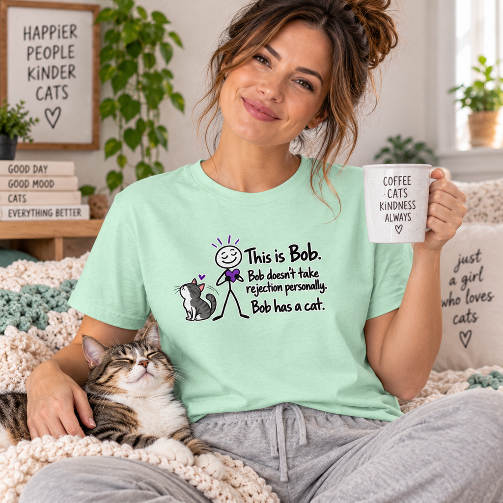 This Is Bob. Bob Has a Cat. Funny Cat Lover T-Shirt | Cat Humor Tee