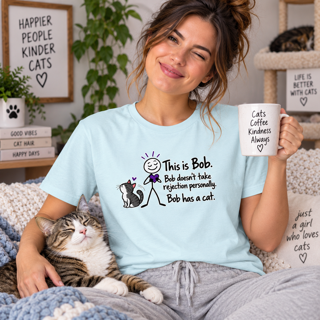 This Is Bob. Bob Has a Cat. Funny Cat Lover T-Shirt | Cat Humor Tee