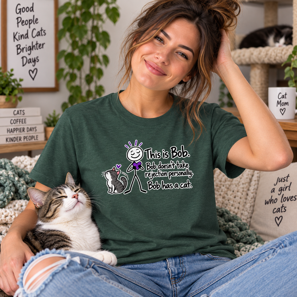 This Is Bob. Bob Has a Cat. Funny Cat Lover T-Shirt | Cat Humor Tee